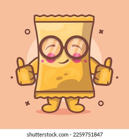 funny snack chip character mascot with thumb up hand gesture isolated cartoon in flat style design 