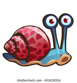 Funny snail with bulging eyes isolated on a white background. Vector cartoon close-up illustration.