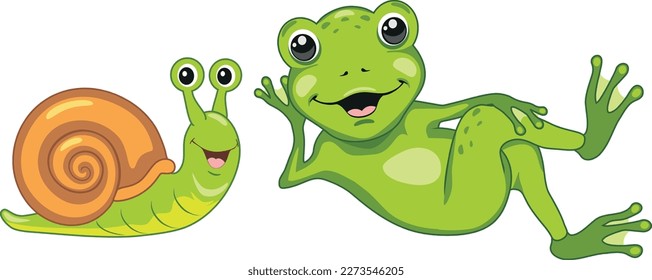 Funny snail and frog. Vector