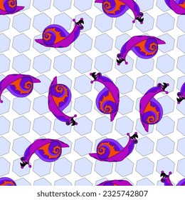 funny snail guys pattern with accessories on a white background