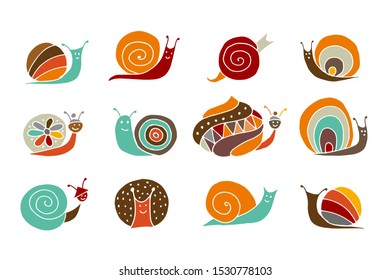 Funny snail logo for your design. Vector illustration