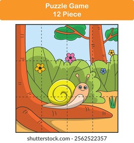 Funny snail. Puzzle games for kids. 12 piece. Child education. Vector illustration