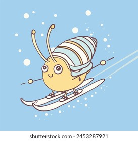 Funny Snail Ski Speed Vector Illustration of Artistic Character Design
