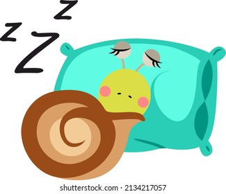 Funny snail sleeping with pillow
