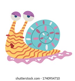 Funny snail vector illustration cartoon isolated on white background. Snail with mucus vector cartoon. Cute snail cartoon. 