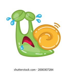 Funny snail. Vector illustration of a crying snail in a cartoon style.