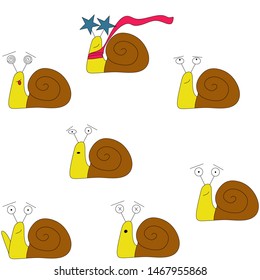 Funny snails with emotion for stickers or patterns. Vector illustration 