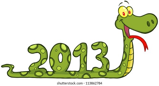 Funny Snake Cartoon Character Showing Numbers 2013. Vector Illustration