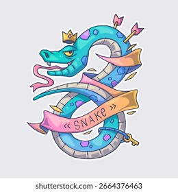 Funny snake. Cartoon vector character. Trendy style. Vector illustration.
