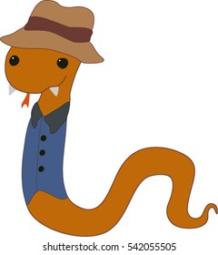 Funny snake in hat. Vector illustration