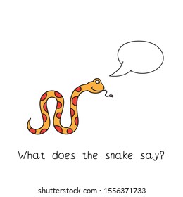 Funny snake kids learning game. Vector design for children education. What does the snake say