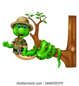 Funny Snake On Tree Cartoon for your design