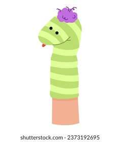 Funny snake sock toy on white background