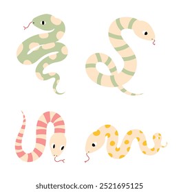 Funny snakes set. Doodle art of cute snake