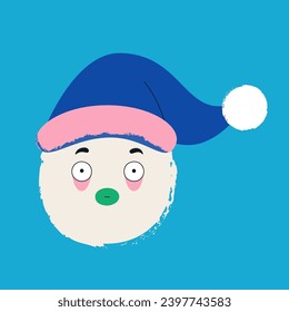 Funny snowball in a Christmas hat. New Year and Christmas mood. Template for card, poster, banner, paper, fabric. Vector illustration on isolated background in retro style.