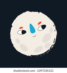 Funny snowball face in retro style. Template for card, poster, banner, fabric, paper. Vector illustration on isolated background.