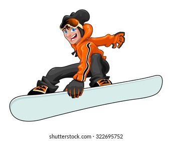 Funny snowboarder. Vector cartoon isolated character. In the vector file the snowboard is easily manageable to add graphics or textures.