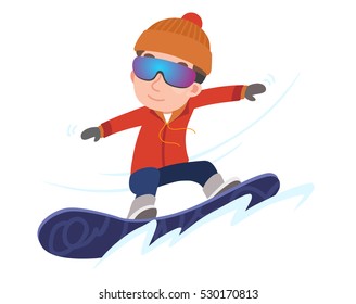 Funny snowboarder. Vector cartoon isolated character.