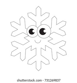 Funny Snowflake cartoon. Outlined illustration with thin line black stroke
