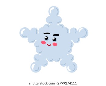 Funny snowflake character with big smile. Cute winter personification. Vector illustration. Great for holiday card, winter-themed sticker, Christmas poster, kids seasonal decor, or weather app icon