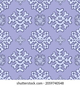 divertidos copos de nieve. patrón de invierno impecable. dibujos animados sobre un fondo azul. ilustración vectorial