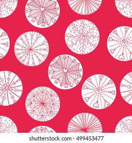 Funny snowflakes. Vector seamless winter pattern.
