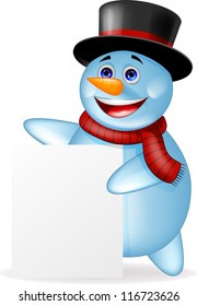 Funny snowman with blank sign