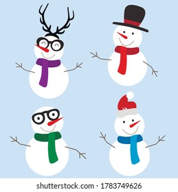 Funny snowman, character, vector illustration