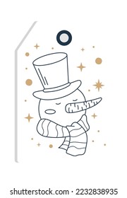 Funny snowman Christmas tags flat icon Holiday decor