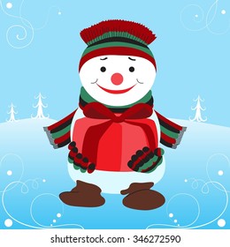 funny snowman with gift