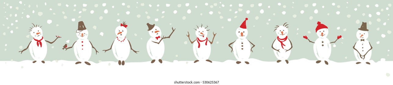 Funny snowman / Horizontal narrow banner - Christmas story