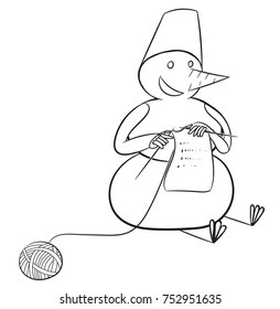 Funny snowman knitting.
