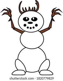 Funny snowman monster Scarecrow. Vector illustration on a white isolated background.