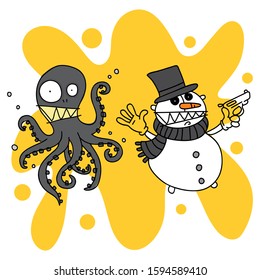 funny snowman and the octopus 
