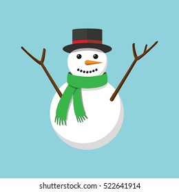 Funny snowman on blue background. Vector