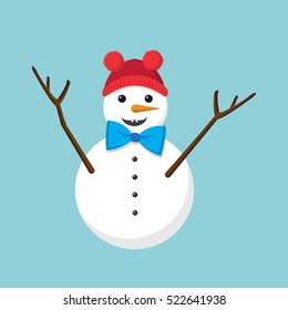 Funny snowman on blue background. Vector
