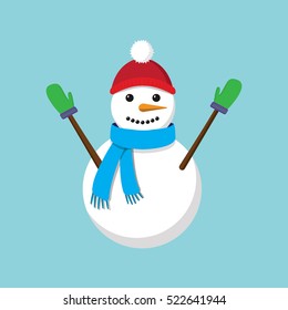 Funny snowman on blue background. Vector