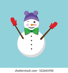 Funny snowman on blue background. Vector