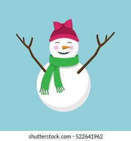 Funny snowman on blue background. Vector