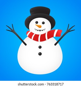 Funny Snowman on blue background. Vector.