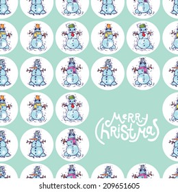 funny snowman on white background with lettering merry christmas