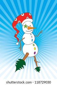 Funny snowman with red hat ready for christmas party