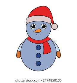 Funny snowman in Santa hat vector illustration