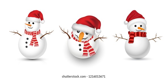 Funny snowman set vector illustration for Christmas and New Year poster card and advertising promotion