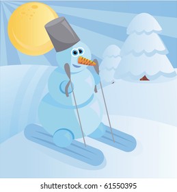 funny snowman with skiis