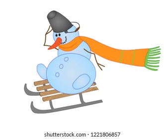 funny Snowman sledding  made in vector