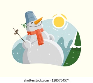 funny snowman smiling at the sun