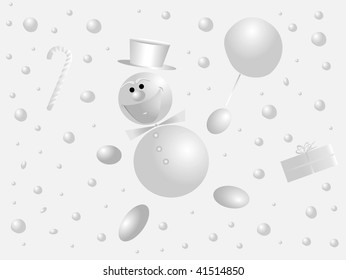 Funny snowman and snowballs on a light background
