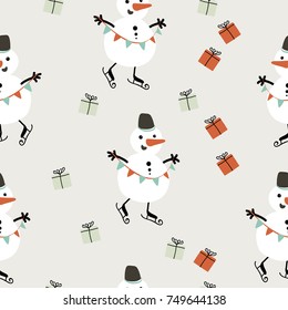 Funny snowman vector background. Seamless holiday pattern.