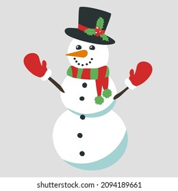 Funny snowman. Vector element isolated on white background.